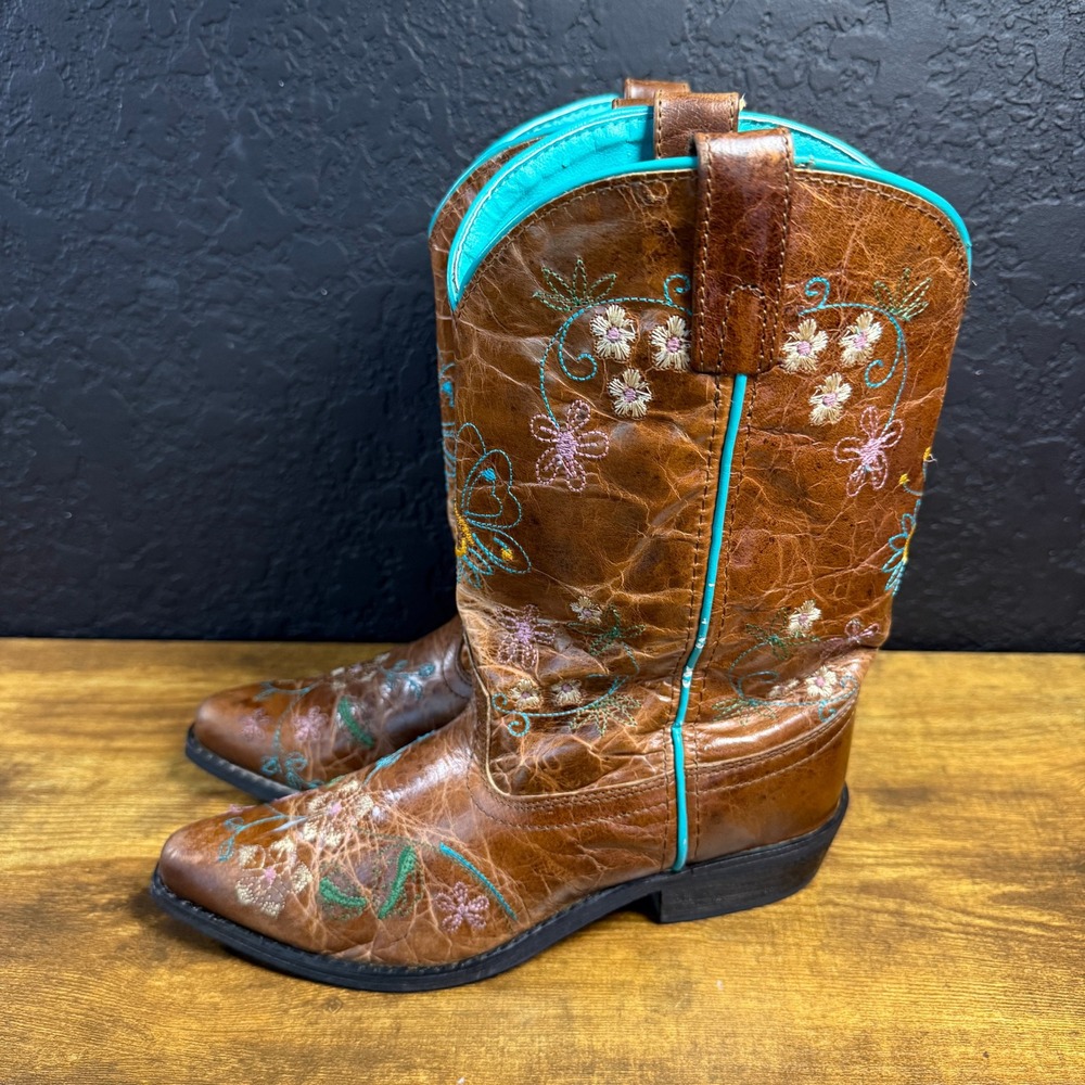 Smoky Mountain 3881Y Brown Leather Floral Embroidered Western Boots Youth 3.5R - Picture 2 of 5